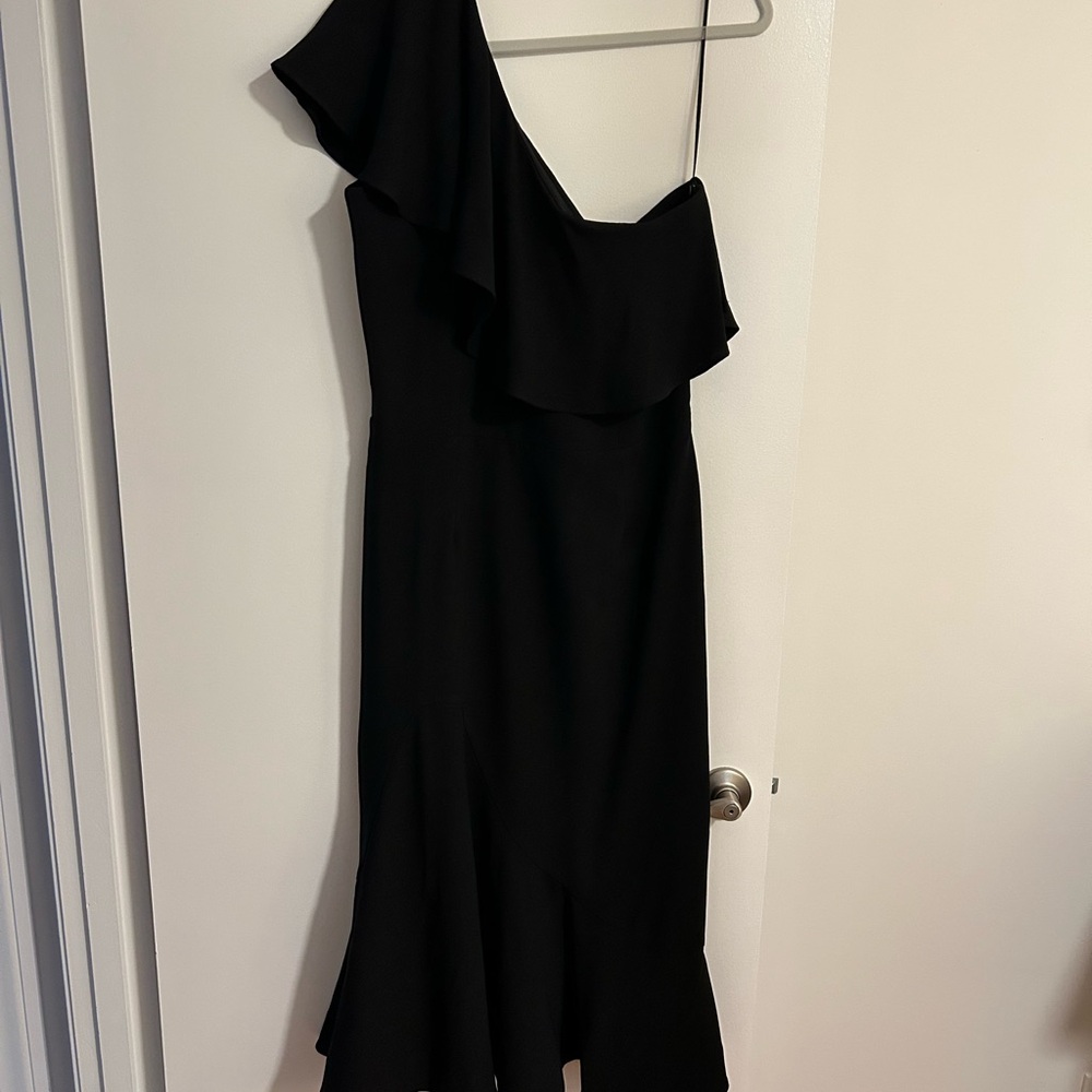 Dress the Population Black One Shoulder Ruffled Dress
